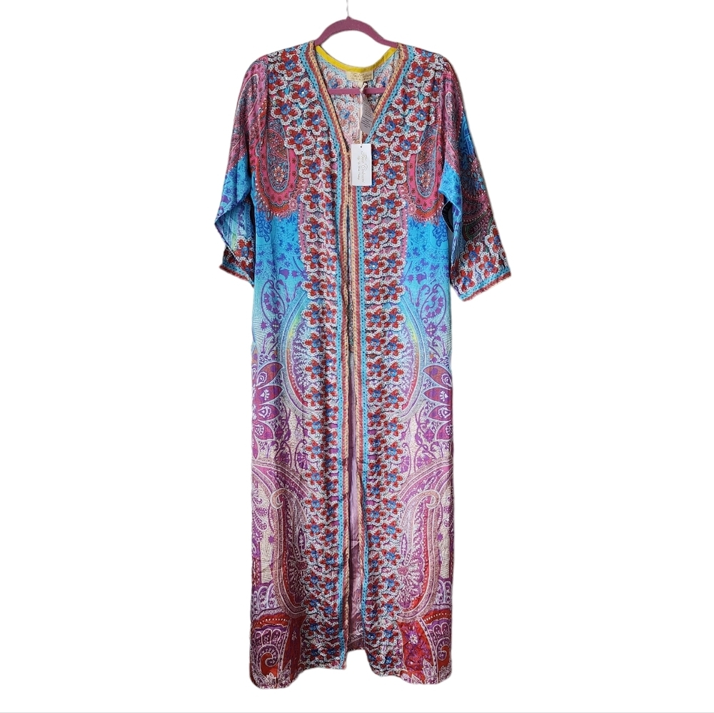 BOSTON PROPER x‎ TRUE COLORS Kimono viscose multi color resort wear cover up NEW